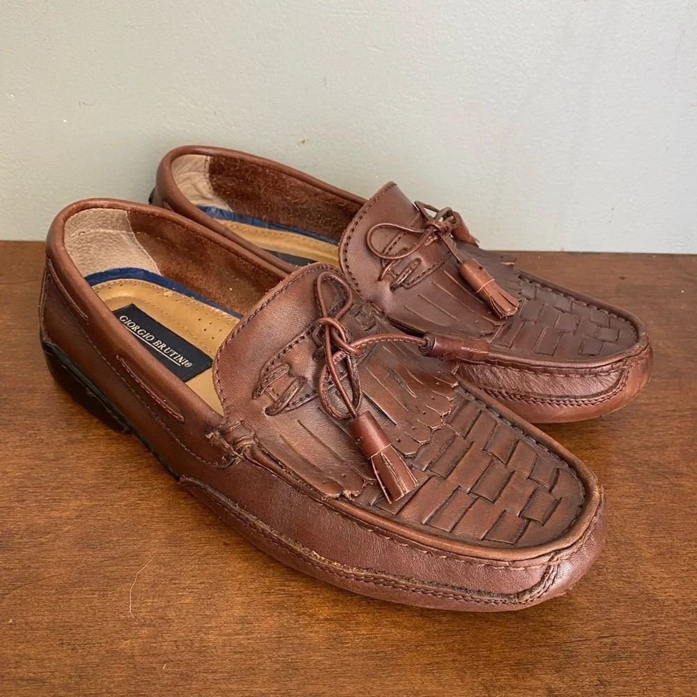 Giorgio Brutini Tassel Loafers Mens Shoes Size 8.5 Newark Brown Leather Shoes